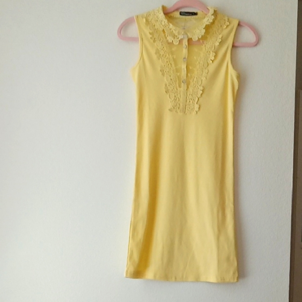Elegant Yellow Lace-Trimmed Dress